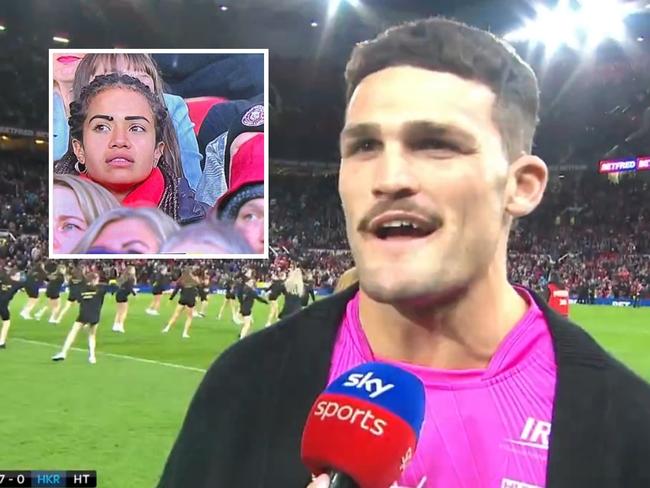 Nathan Cleary popped up on the TV broadcast. Photo: Sky Sports.