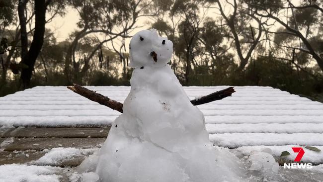 A remarkable sight at Mount Remarkable where the ground turned white overnight as temperatures plunged across South Australia. Picture: 7 News