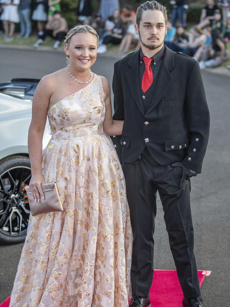 Paige Cronk and Tristan Webb. Highfields State Secondary College formal the Highfields Cultural Centre. Wednesday, November 16, 2022. Picture: Nev Madsen.