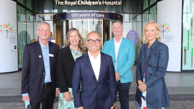 Acting Premier James Merlino with Royal Children’s Hospital chief John Stanway and chairman of the Herald & Weekly Times Penny Fowler, Health Minister Martin Foley and Executive director of the GFA Rebecca Cowan. Picture: Alex Coppel