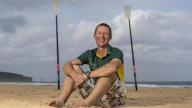 Jason Baker is the coach of Erik Horrie para rower. He has been awarded an OAM. Pictured on South Curl Curl Beach. (AAP/Image Matthew Vasilescu)