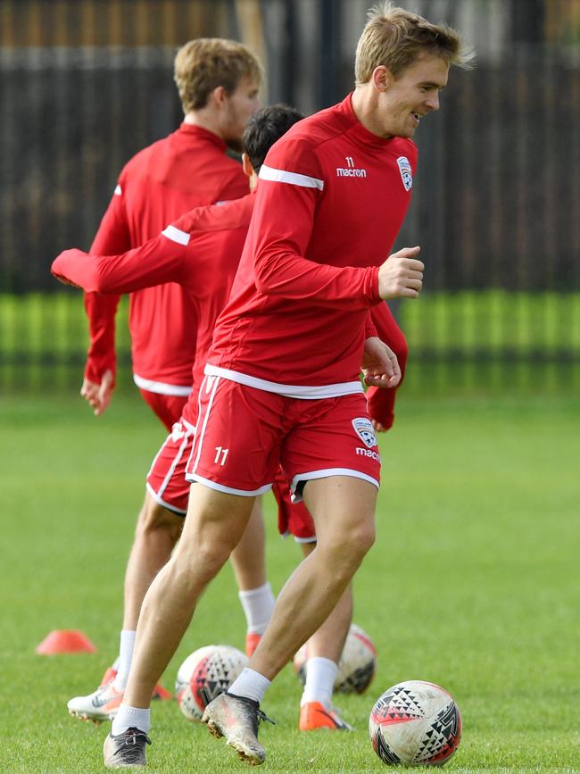 Norwegian import Kristian Opseth at Adelaide United training. Picture: AAP Image/David Mariuz