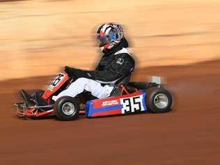 RACING: Scott Adams hits the Maryborough Speedway track on Saturday afternoon. Picture: Cody Fox