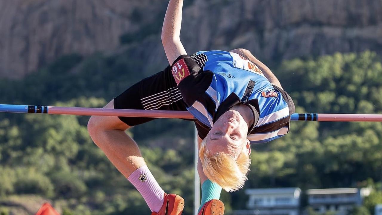 Geordie Cowdroy competing in the high jump.