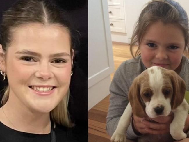 Poppy Crozier was tragically killed, aged 19, in a crash on the Dukes Highway at Ki Ki. Pictured left in her family's last treasured picture of Poppy, and right, with her beloved beaglier, Olive, on her 11th birthday. Picture: Supplied by the family