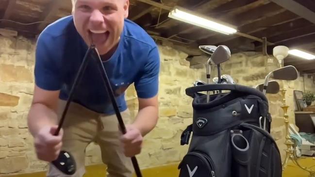 A video recording of Taylor Auerbach breaking Steve Jackson's golf clubs, posted to social media. Pic: Instagram