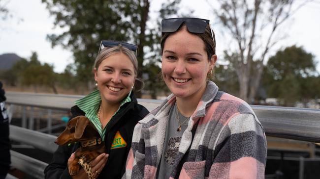 Abby Zipf and Layla Thomas watch ranch sorting at the Kilkivan Great Horse Ride. Sunday, July 2, 2023. Picture: Christine Schindler