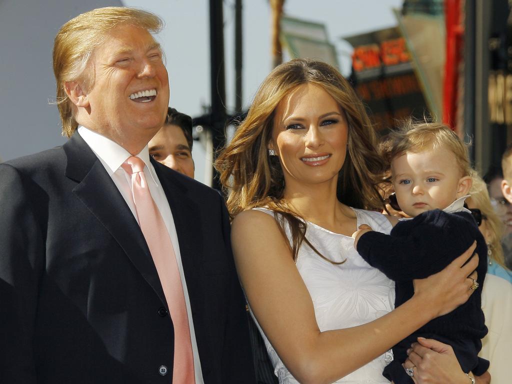 Donald Trump, wife Melania and son Baron attend the ceremony honoring him with a star on the Hollywood Walk of Fame in Hollywood, California on January 16, 2006. Picture: Getty