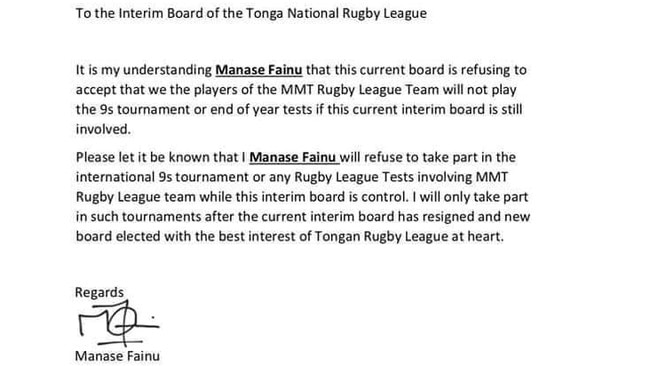 Manly hooker Manase Fainu registers his objections to the current board.