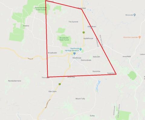 Queensland Police declare an emergency zone as a bushfire rages at Stanthorpe. . Picture: Queensland Police