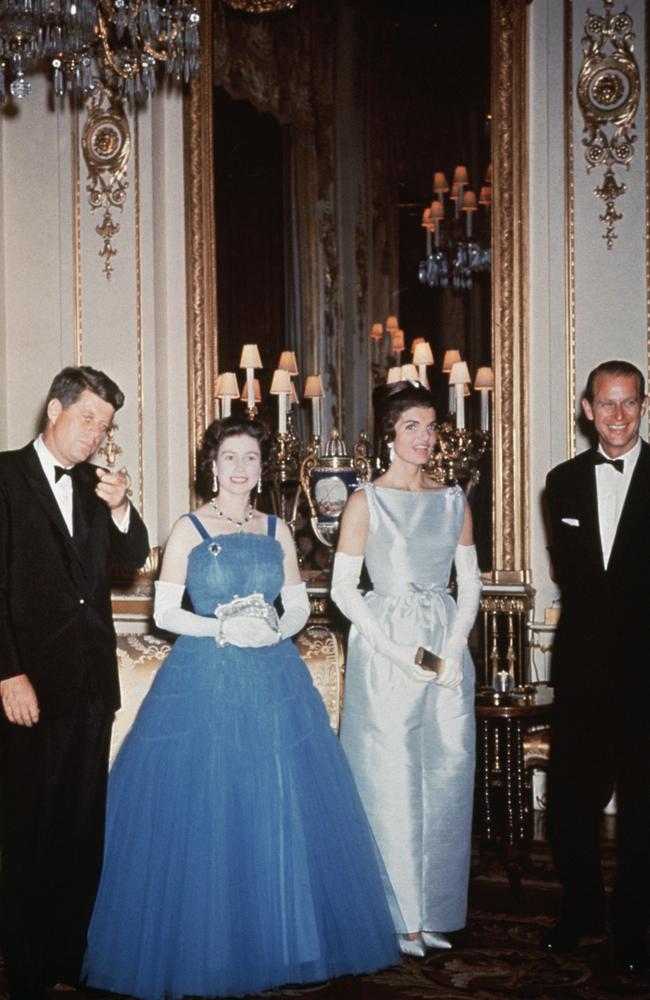 1961: President John F. Kennedy and First Lady Jackie Kennedy pay a visit to the royal family in England. Picture: Bettmann/Getty Images