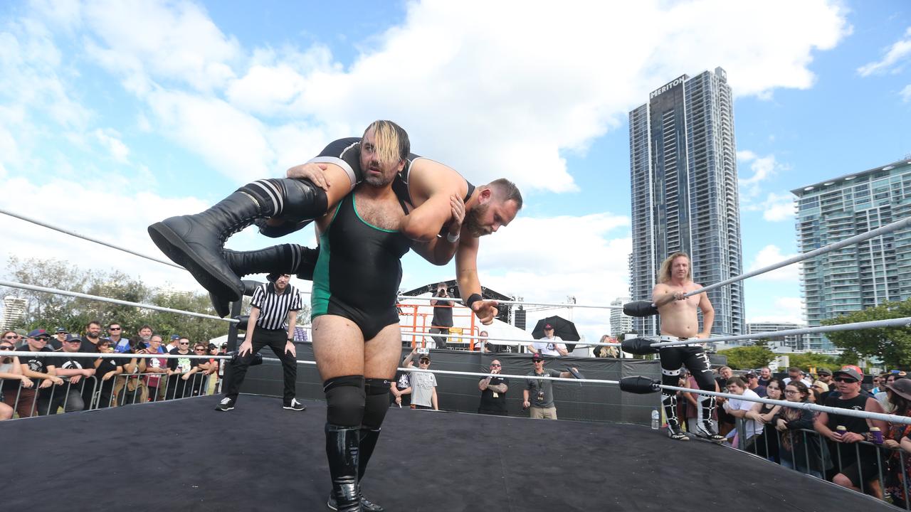 Wrestling at the Smashing Pumpkins concert. Picture: Richard Gosling