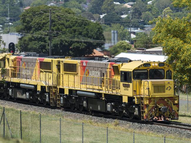 A Aurizon coal train is seen travelling through Toowoomba near Commonwealth Oval, Sunday, November 29, 2020. Picture: Kevin Farmer