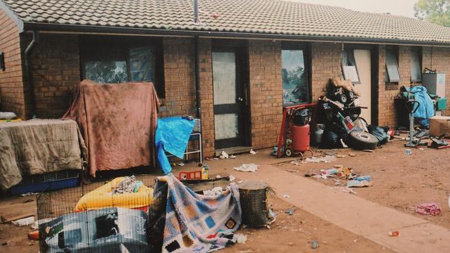 Police photographs of the backyard of the property at Parafield Gardens.