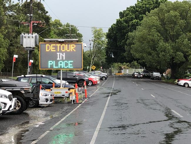 Road closed detour in place in Keen St Lismore on January 6, 2021.