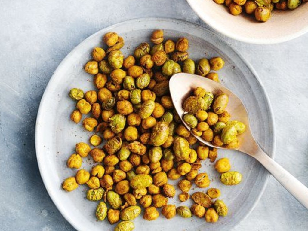 Spiced roasted chickpeas and edamame.