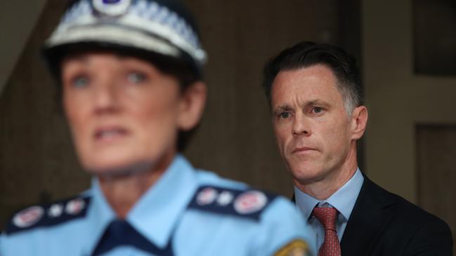 NSW Police Commissioner Karen Webb and NSW Premier Chris Minns on Monday.