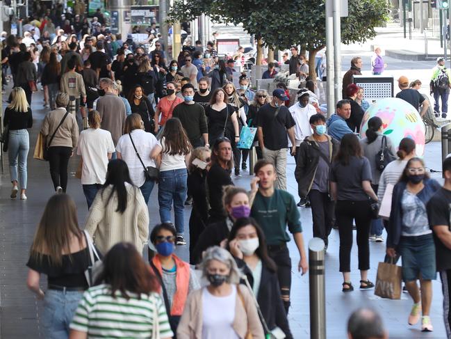 Melbourne bouncing back after COVID restrictions. People shopping in the Bourke Street Mall. Saturday, March 6, 2021. Picture: David Crosling