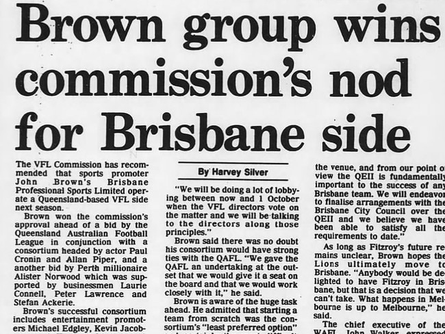 Headlines announcing the Brown bid at QEII as the VFL's preference. Picture: The Age