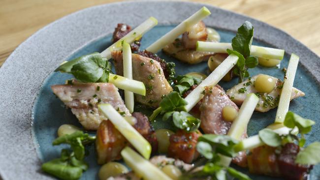 Gippsland smoked eel with apple and bacon at Sardine restaurant, Paynesville. Picture: Dannika Bonser.