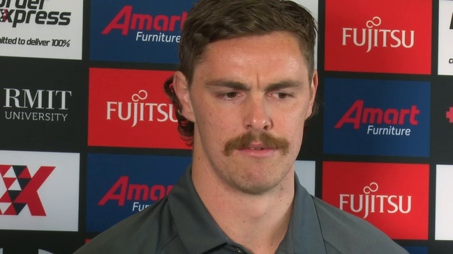 Joe Daniher fronts the media after his failed attempt to jettison the Bombers