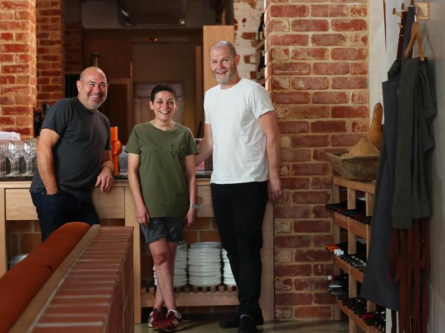 19.12.2019.Fino Vino - impressive new restaurant in CBD.Owners David Swain and Sharon Romeo with chef Joe Carey.  PIC TAIT SCHMAAL.