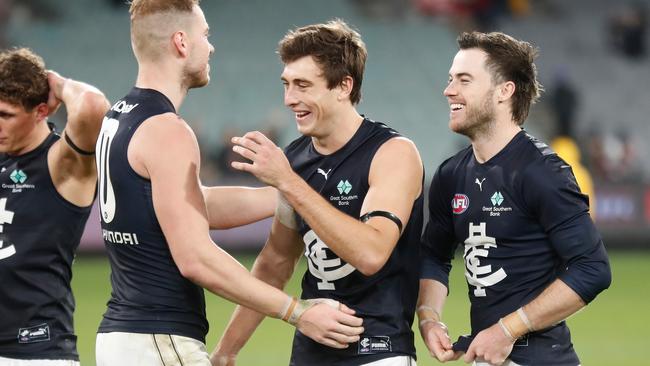 Caleb Marchbank in his AFL return last Friday night (Photo by Michael Willson/AFL Photos via Getty Images)