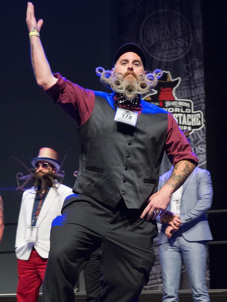 A competitor at the 2017 Remington Beard Boss World Beard and Moustache Championships held at the Long Center for the Performing Arts on September 3, 2017 in Austin, Texas. PIcture: AFP