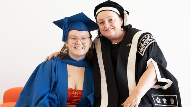 Catie Brown with former University of Wollongong vice-chancellor Patricia Davidson. Picture: Supplied