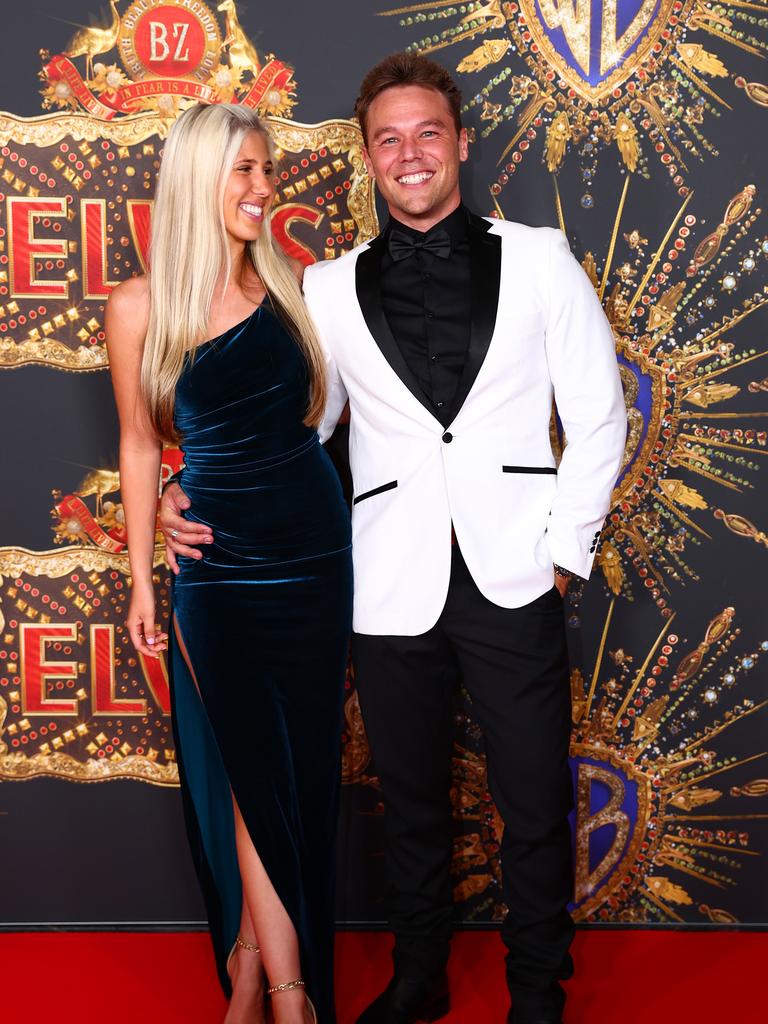 Lincoln Lewis and girlfriend Pandora Bonsor attend the Australian premiere of ELVIS at Event Cinemas Pacific Fair on June 04, 2022 in Gold Coast, Australia. (Photo by Chris Hyde/Getty Images)