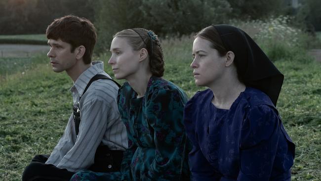 Ben Whishaw, Rooney Mara and Claire Foy in Women Talking. Picture: Michael Gibson/Orion Pictures