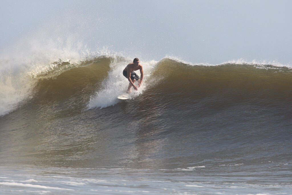The moves were bigger and the tubes getting longer as the swell from an ex-cyclone sends massive waves onto the Sunshine Coast point breaks. Picture: Nicholas Falconer