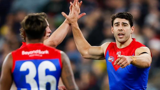 Christian Petracca’s late goal was disallowed. Picture: Dylan Burns/AFL Photos