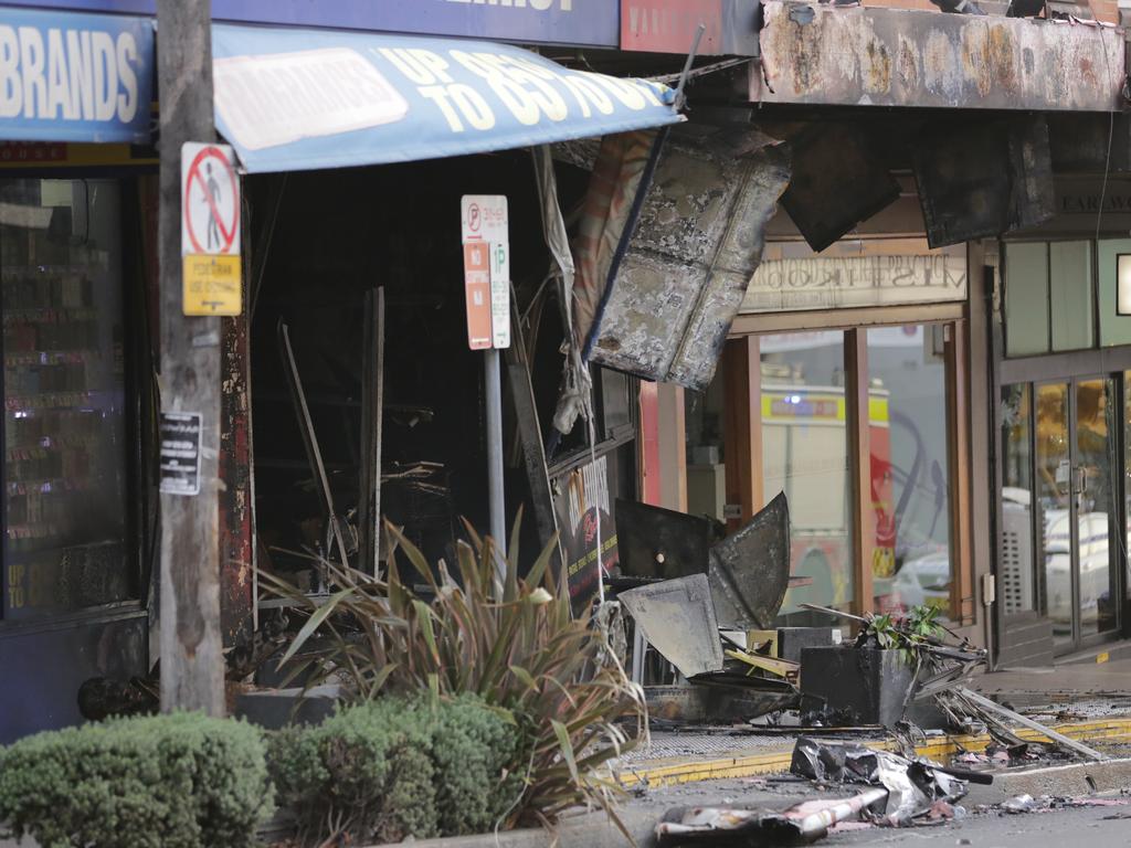 Pictured is Jailhouse Rock Pizza in Earlwood which caught in fire earlier today. A gas explosion is potentially the cause. Picture: Christian Gilles