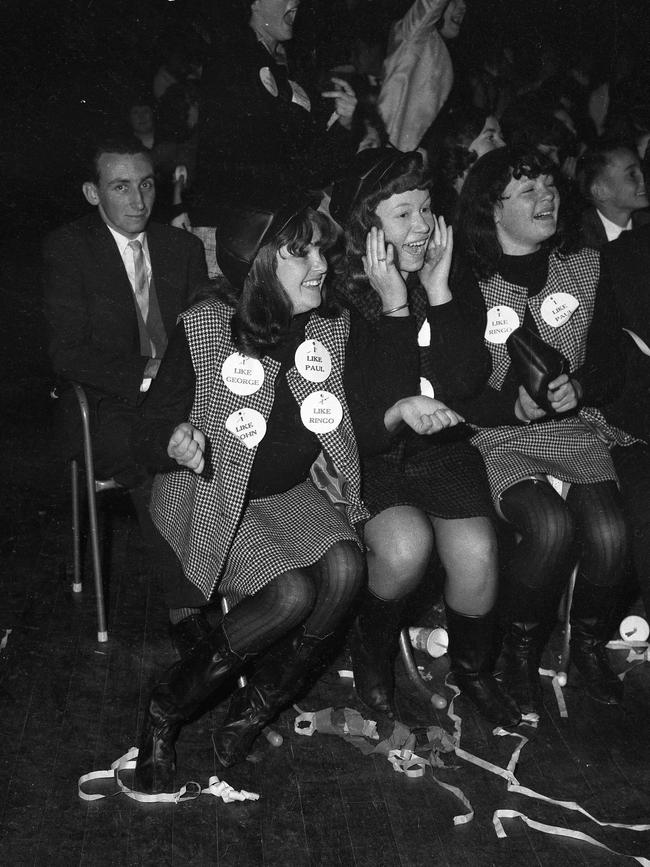 Excited fans at The Beatles concert at Festival Hall. Picture by Barnes Picture: News Corp