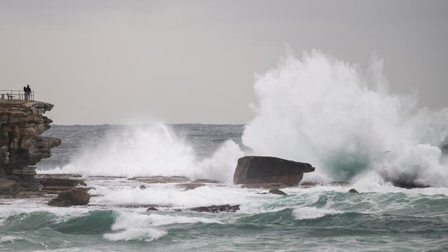 Large swell hitting Bondi on Thursday morning. Picture: Jeremy Piper