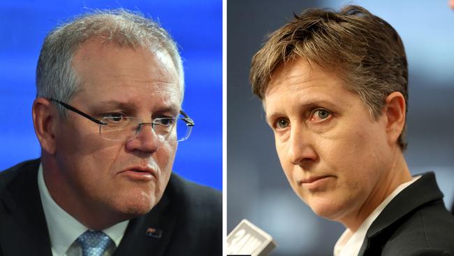 Prime Minister Scott Morrison, left, and ACTU secretary Sally McManus.