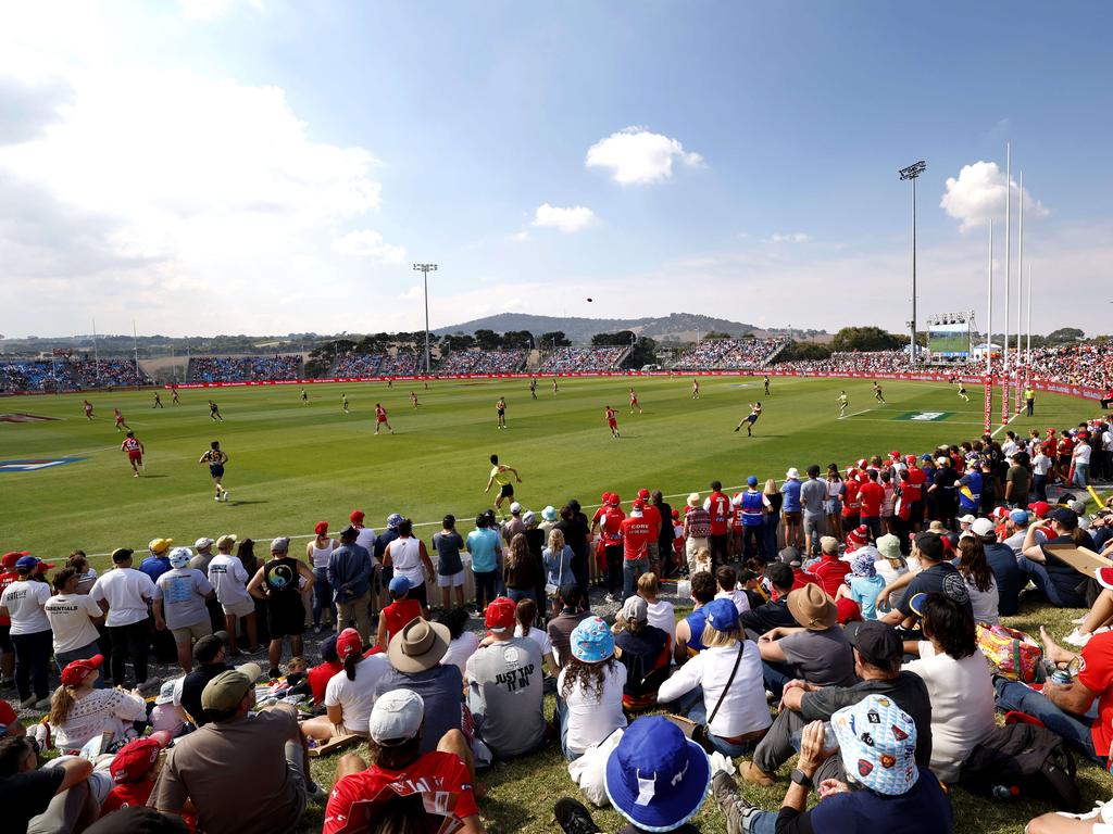 Fans watch on as West Coast faces Sydney at Gather Round in Mount Barker.