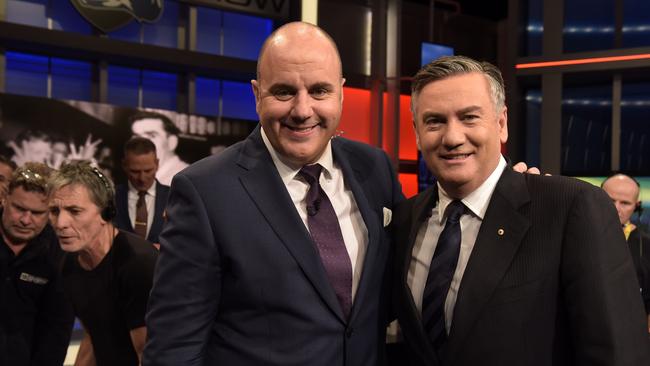 Craig Hutchison and Eddie McGuire backstage a The Footy Show.