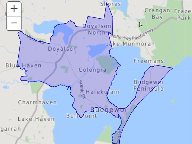 Central Coast 2262 postcode map. Picture: 2016 Census