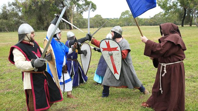 Geelong Crusaders are a combat re-enactment group that strives to preserve the heritage of the crusading periods from all cultures. Picture: Alan Barber