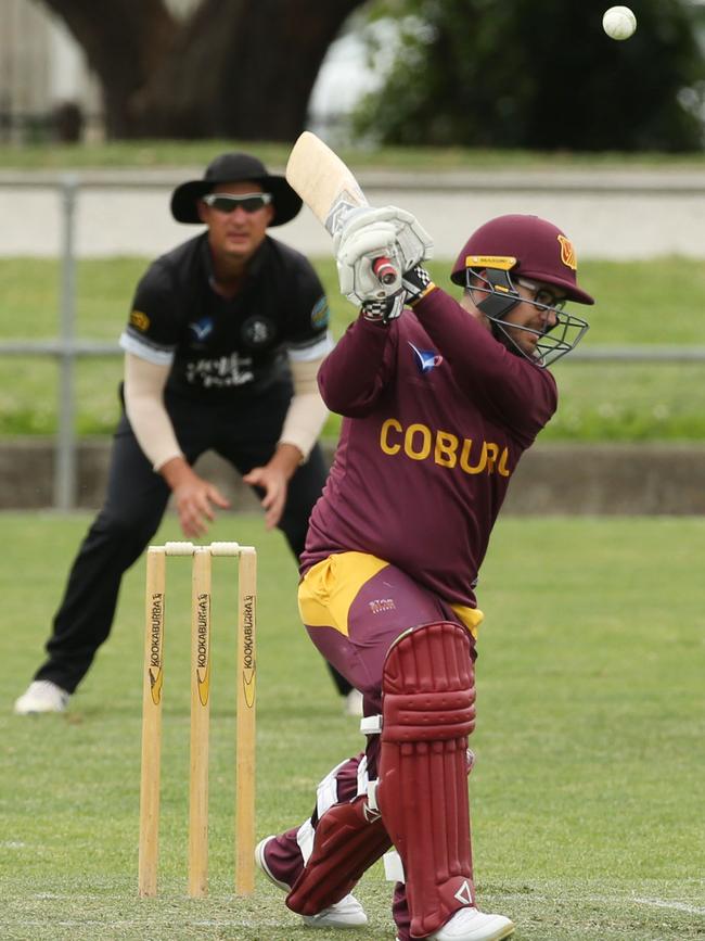 VSDCA: Coburg’s Aaron Ayre edges to first slip. Picture: Stuart Milligan