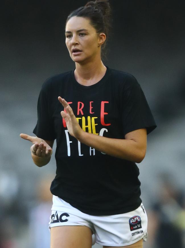 Collingwood ruck Sharni Norder in the Free the Flag shirt. Picture: Getty Images