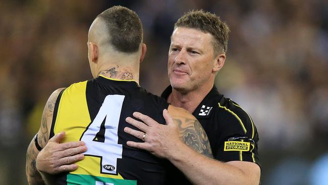 2019 AFL Second Preliminary Final - Richmond  Tigers V Geelong Cats at the MCG. Dustin Martin of the Tigers  and Damien Hardwick coach of the Tigers pre match. Picture: Mark Stewart