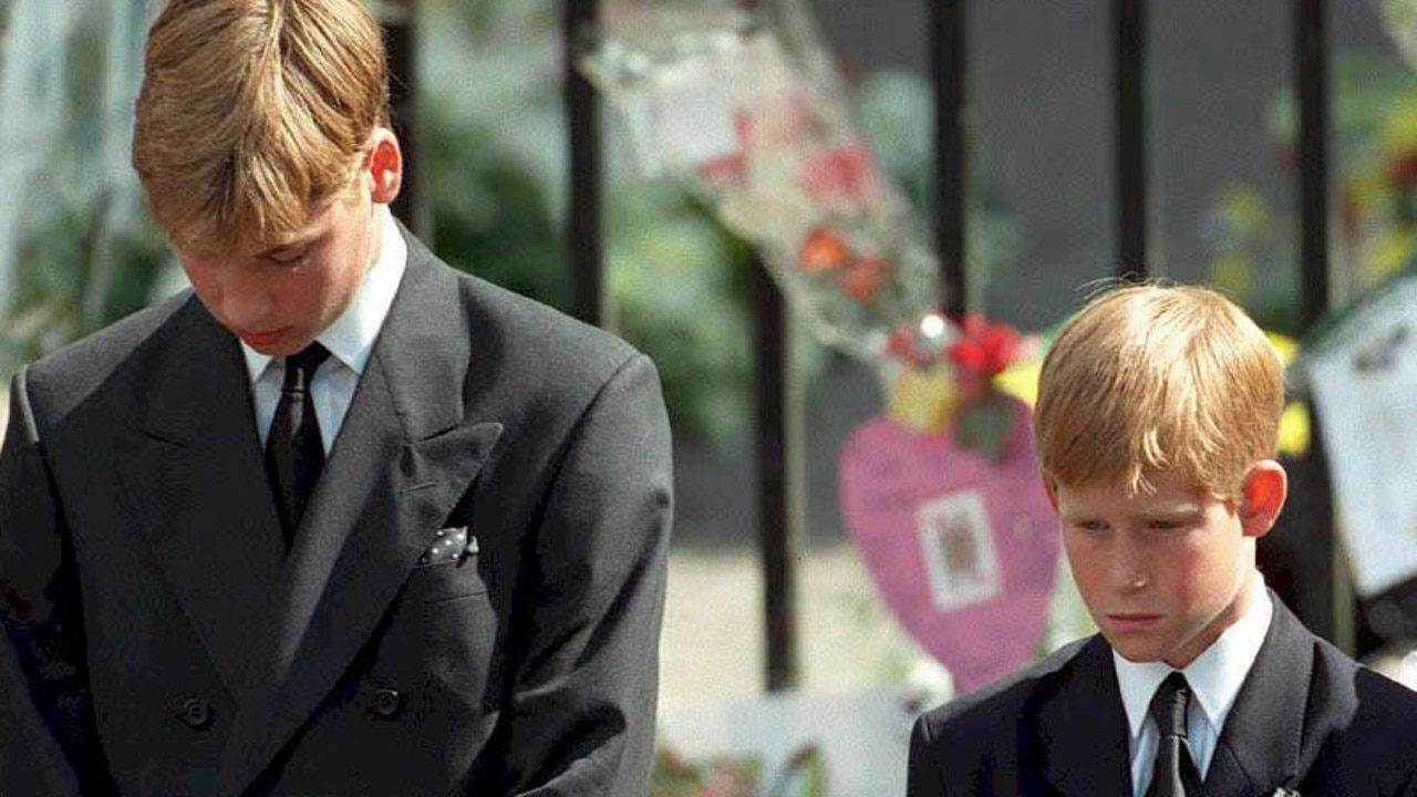 All eyes were on the brothers at Diana’s funeral in 1997. Picture: Adam Butler