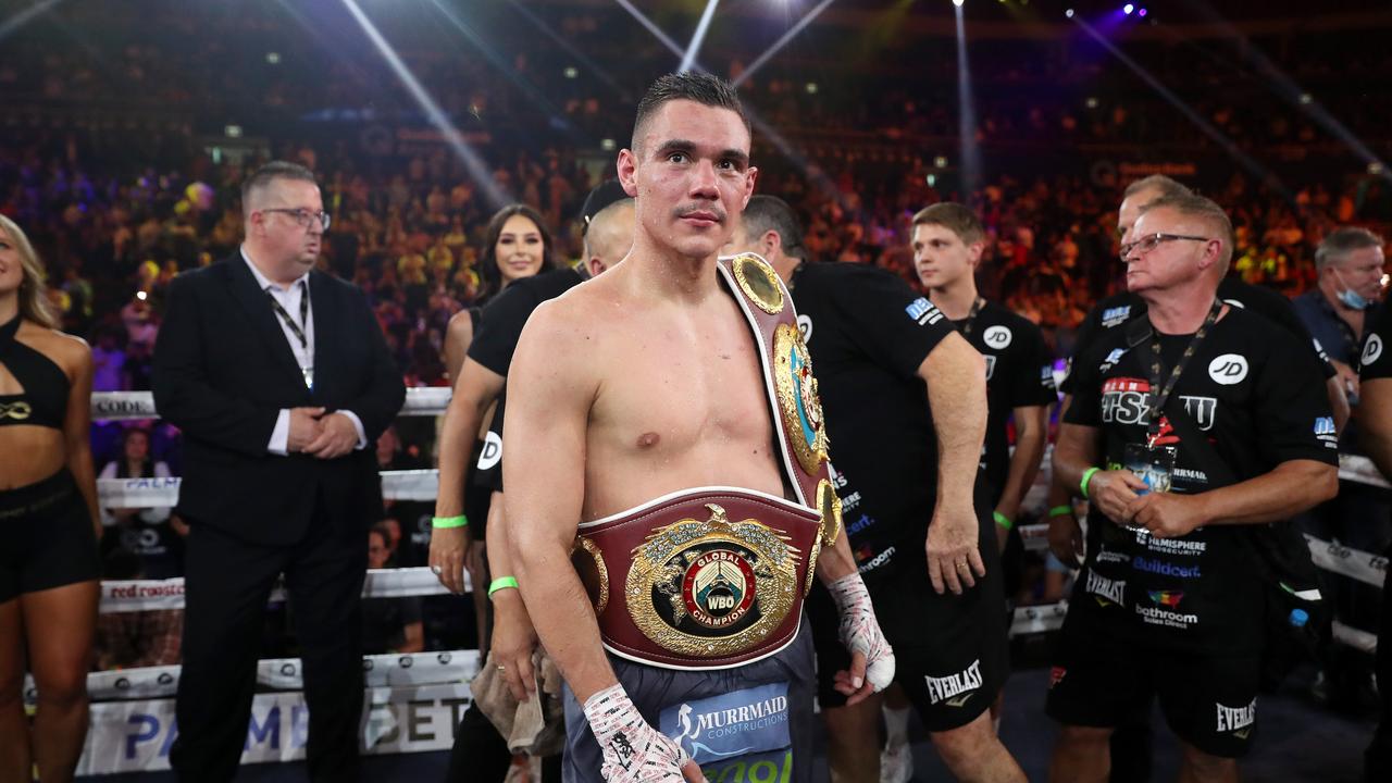 Tim Tszyu vs Takeshi Inoue WBO Global and Asia Pacific Super Welterweight title fight at Qudos Bank Arena, Sydney. Picture: No Limit Boxing / Brett Costello