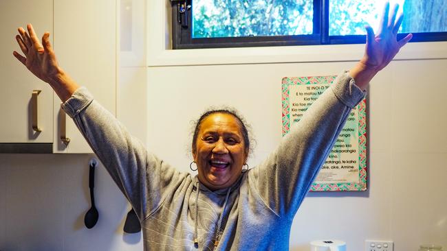 Donna Te Kawana celebrates in her new home. Picture: Robert Costa