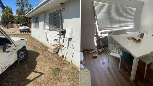 A car drove through the wall of a mental health clinic after being involved in a crash on the corner of Barolin and Burnett Streets in Bundaberg South.