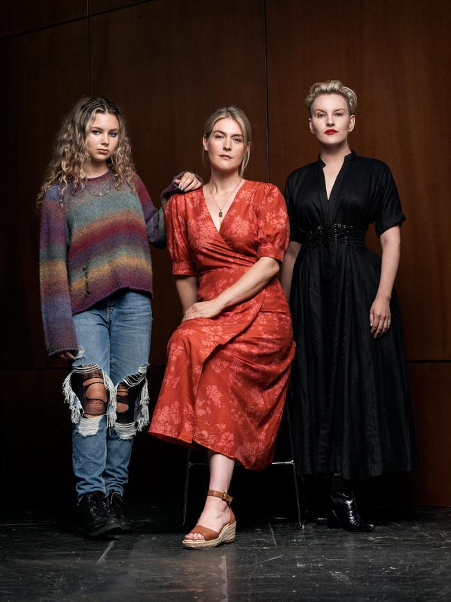 Coco Jack Gillies, Jenni Baird and Kate Mulvany in The Twelve. Picture: John Tsiavis/Foxtel