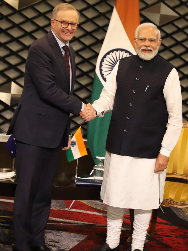 Anthony Albanese meeting with India’s PM Narendra Modi. Picture: Rosaline Walters